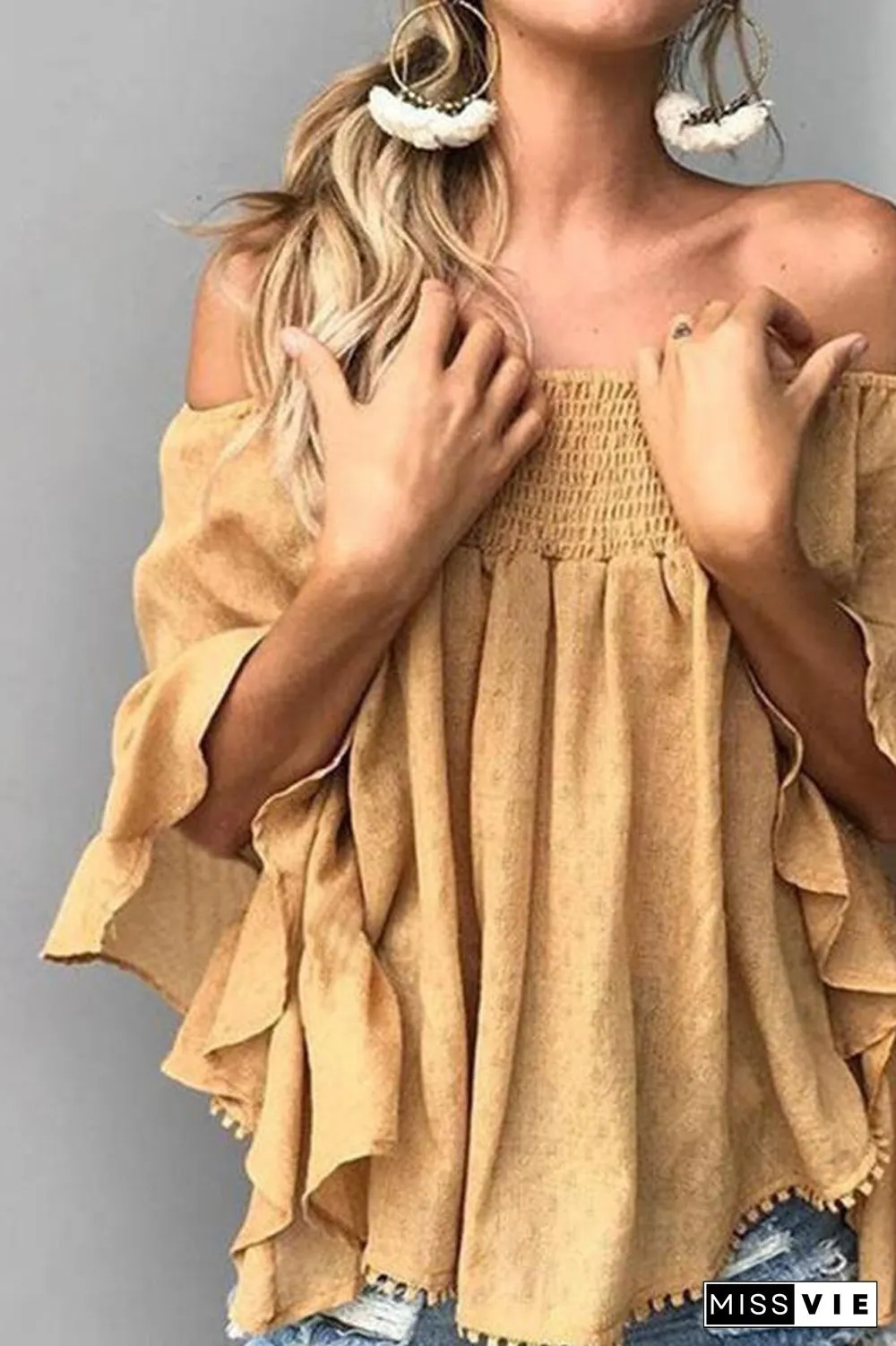 Off the Shoulder Flare Sleeve Blouse P12670