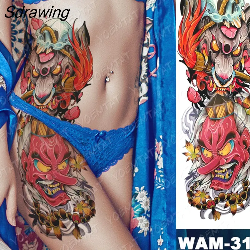 Sdrawing Arm Sleeve Tattoo Tiger Lion Wolf Owl Waterproof Temporary Tatto Sticker Crown Warrior Body Art Full Fake Tatoo Men Women