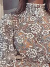 High-Neck Bronzing Embroidered See-Through Sexy Slom Evening Maxi Dress