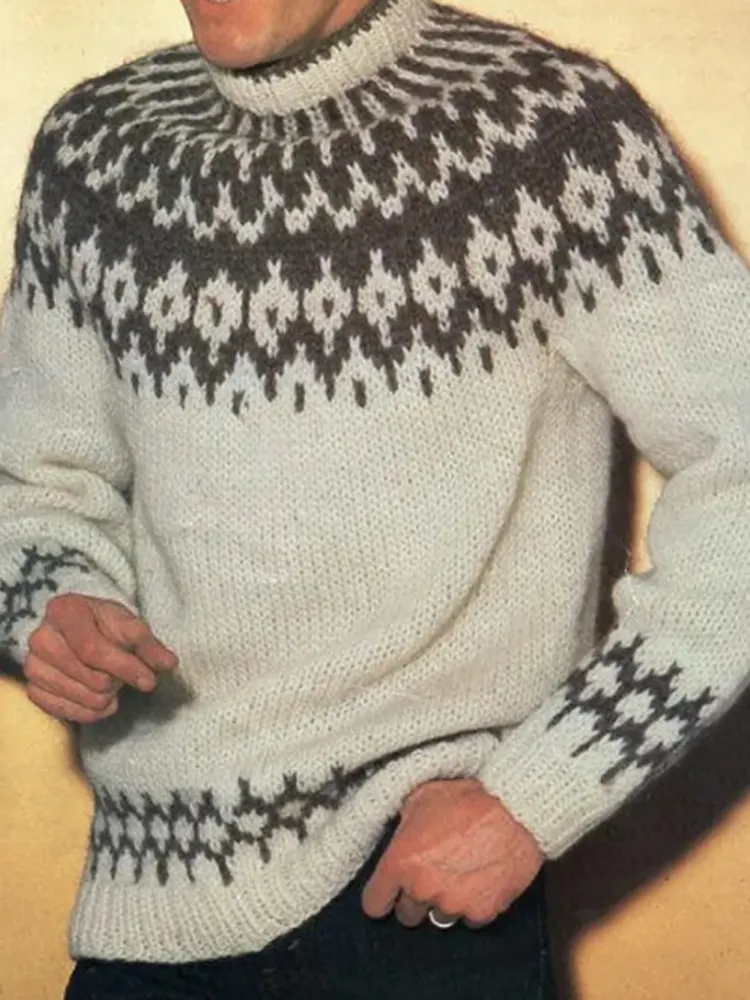 Vintage Icelandic Knit Jacquard Crew Neck Sweater（Unisex）