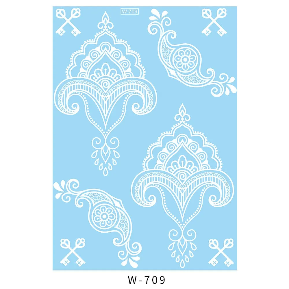 Sexy Henna Mehndi Tattoo White Lace Necklace Flower Water Transfer Temporary Tatoo Sticker Body Art Waterproof for Wedding Beach