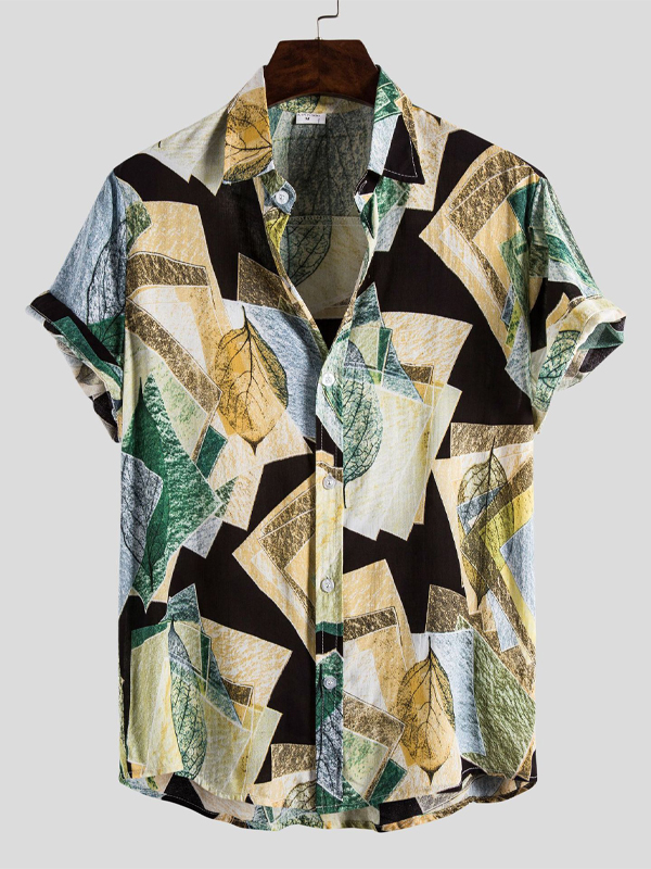 Color-Block Short Sleeves Lapel Blouses&shirts Tops