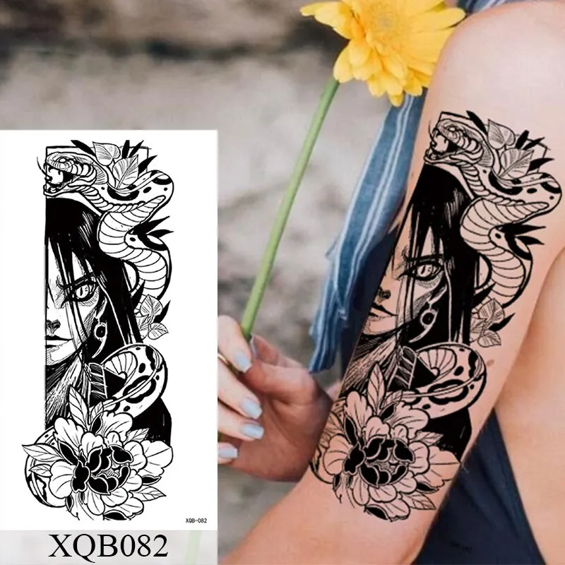 Waterproof Temporary Tattoo Sticker Old School Rose Lotus Flash Tattoos Flower Lace Body Art Arm Fake Tatoo Women Men