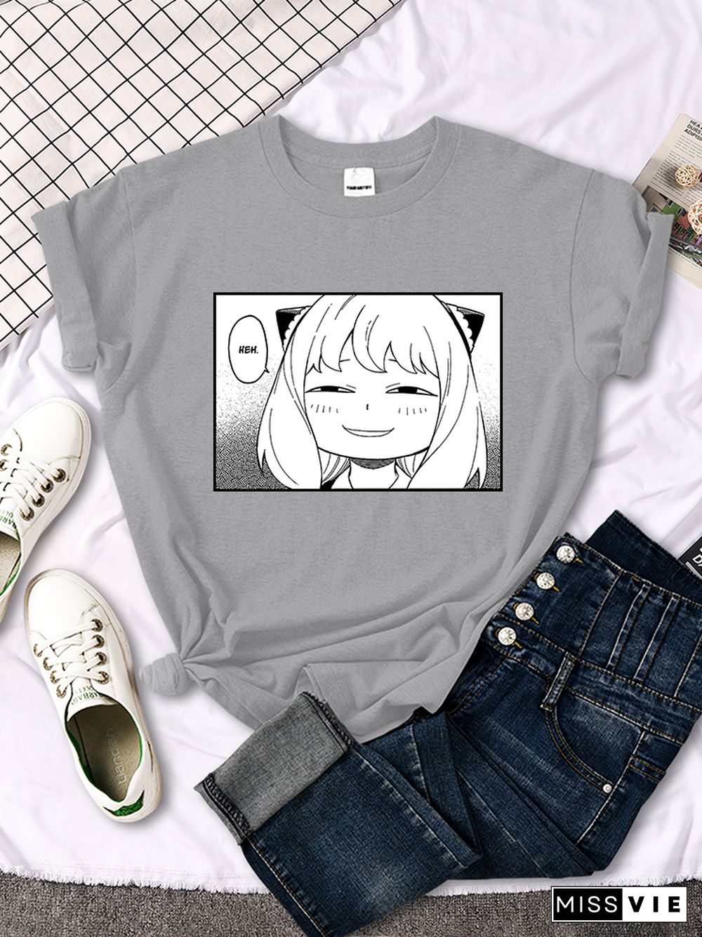 Spy X Family - Anya Heh Manga Print Women T Shirt Breathable Street Short Sleeve Hip Hop Summer Clothes Fashion Quality T-Shirt