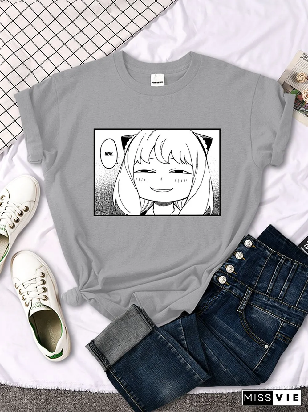 Spy X Family - Anya Heh Manga Print Women T Shirt Breathable Street Short Sleeve Hip Hop Summer Clothes Fashion Quality T-Shirt