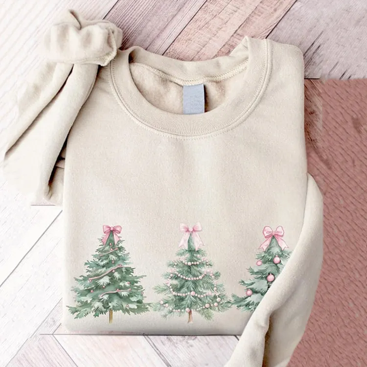 Christmas Tree Bows Print Casual Sweatshirt