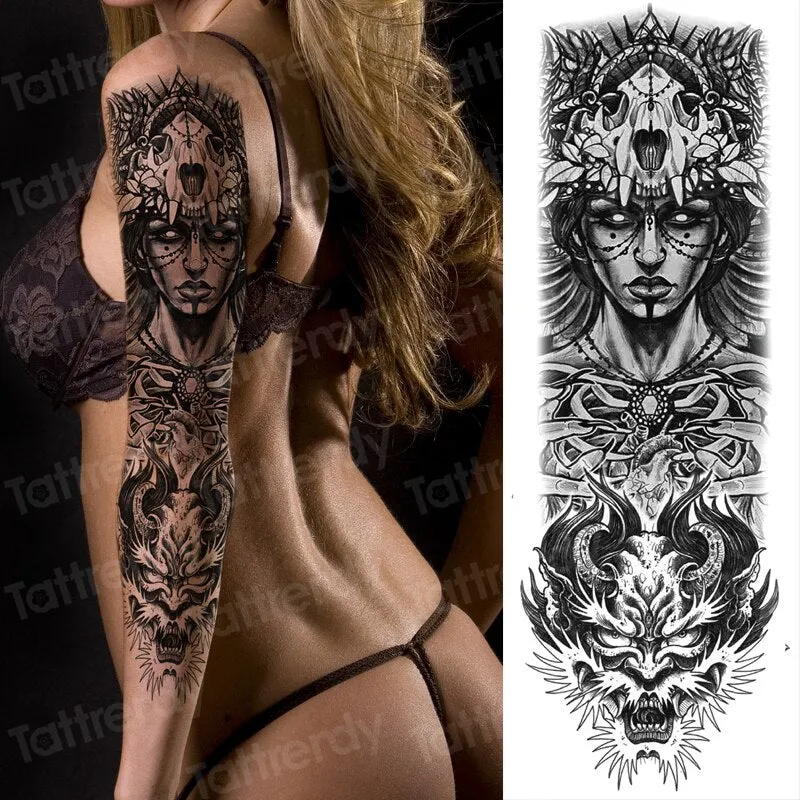 large temporary tattoos for women men full arm tattoo sticker sleeve thigh big body art decal black waterproof fake tatoo flower