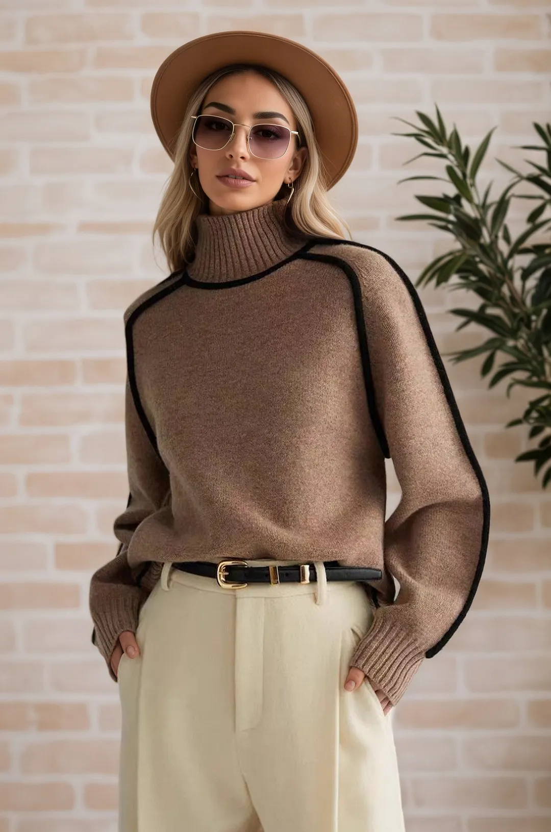 Athvotar Athvotar Autumn And Winter Half-High Three-Dimensional Stripe Thin Leisure Loose Knitted Knitted Jersey Languid Sweater