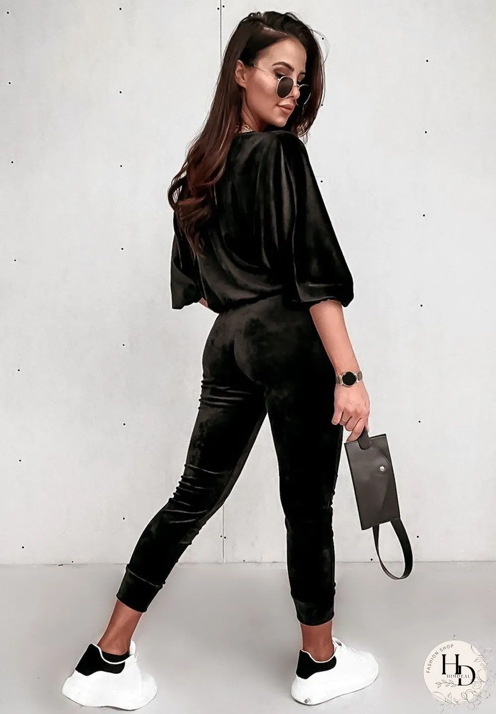 V Neck Zipper Coat And Pants Suit