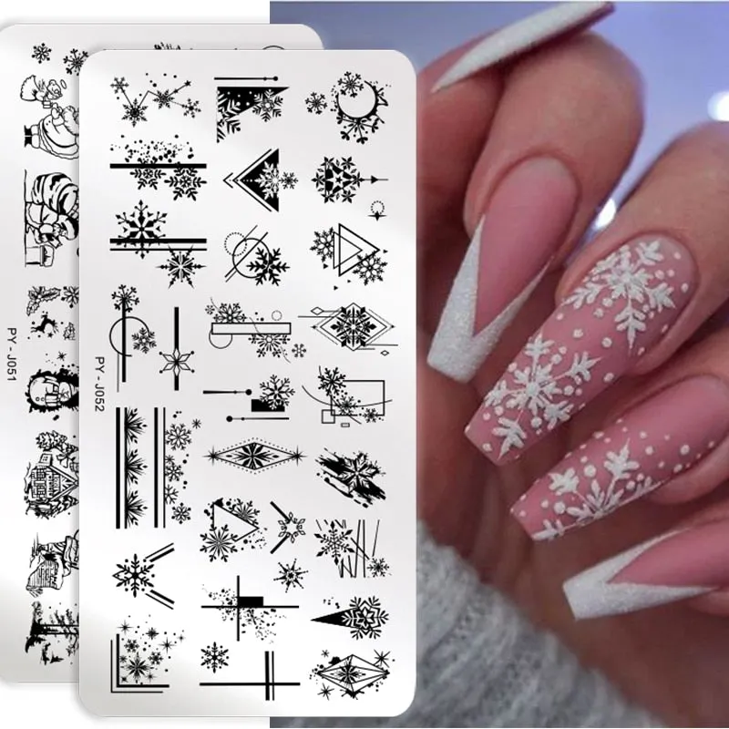 PICT YOU Christmas Nail Stamping Plates Snowflake Festival Pattern Nail Art Image Plates Nail Printing Stencil Templates-Nail Inspo