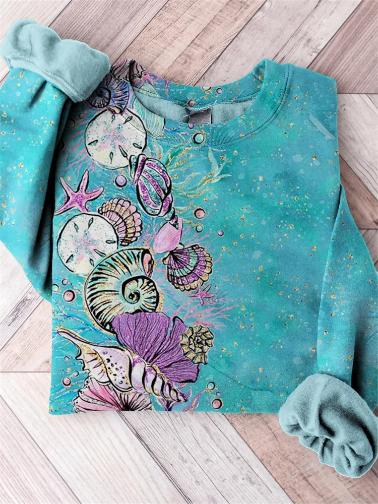 Dreamy Starfish & Shellfish Glitter Art Cozy Sweatshirt