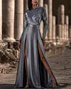 Women's Long Sleeve Slit Embroidery Dress