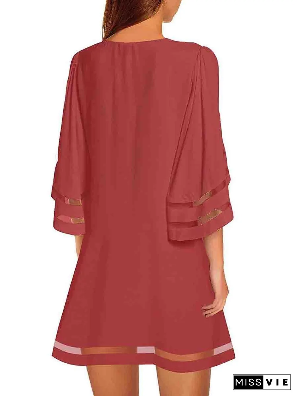 Mesh Stitching Half Sleeve Mini Dress (3 Colors) P13451