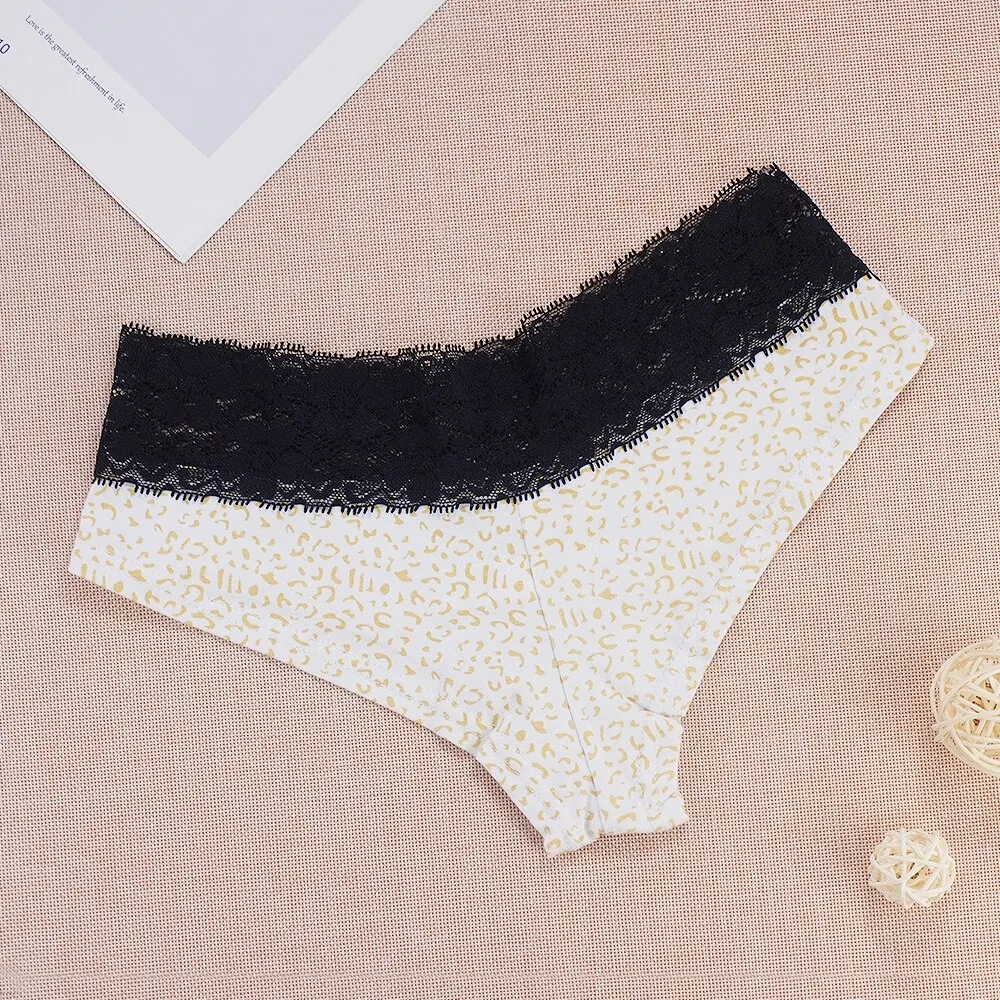 Billionm Cotton Lace Briefs Panties Women Leopard Printed Panty Sexy Underwear Fashion Underpants Breathable Bow Shorts