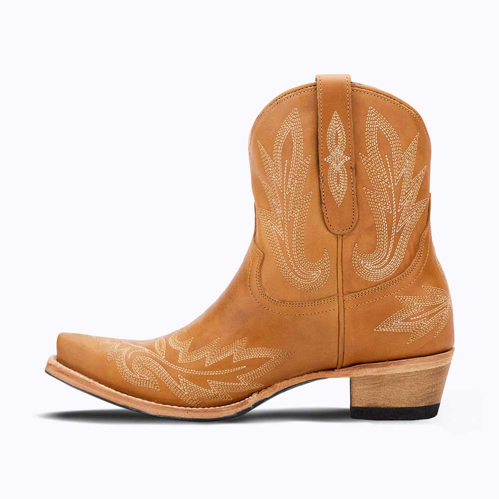 Vintage Brown Embroidered Booties Snip Toe Western Boots for Women