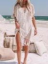 Hollow Tasseled Short Sleeves Cover-Ups Tops
