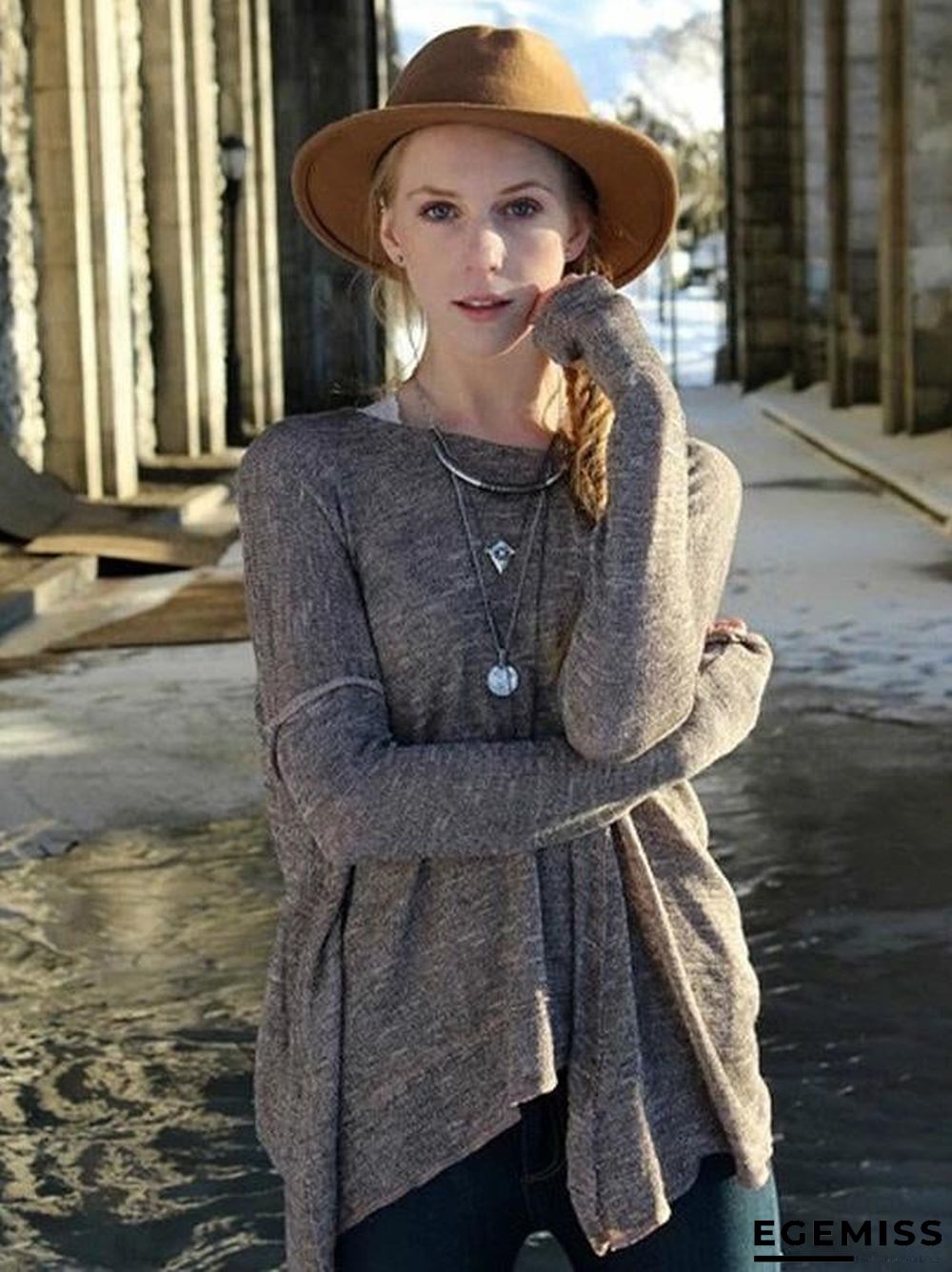 Loose Long Sleeves Backless Sweater Tops | EGEMISS