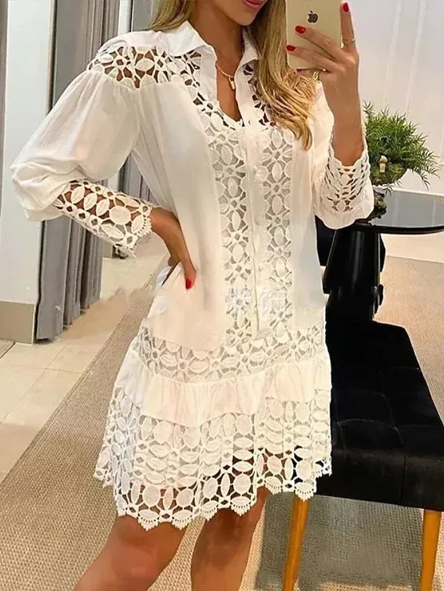 Plain Vacation Loose Lace Dress | IFYHOME