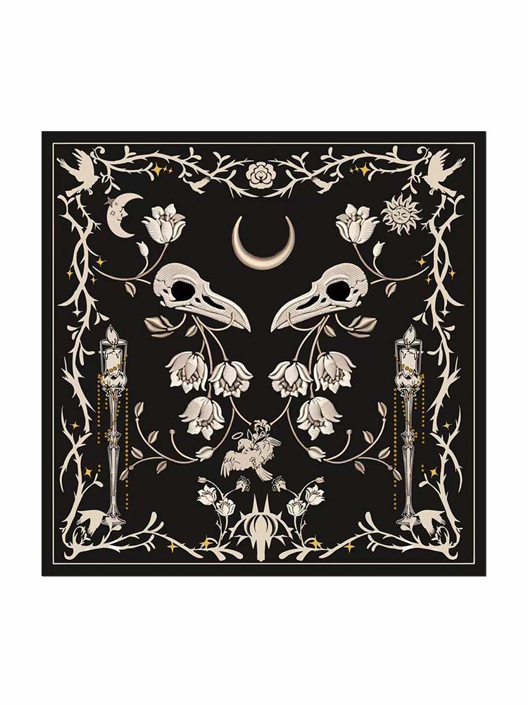 Flower And Raven Skull - Cotton Bandana
