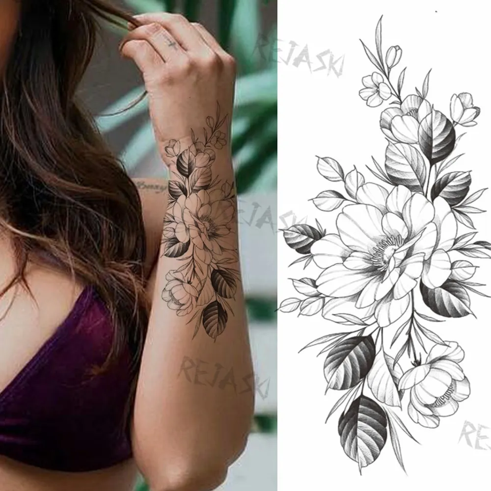 Sdrawing Rose Jewelry Water Transfer Tattoo Stickers Women Body Chest Art Temporary Tattoo Girl Waist Bracelet Flash Tatoos Flower