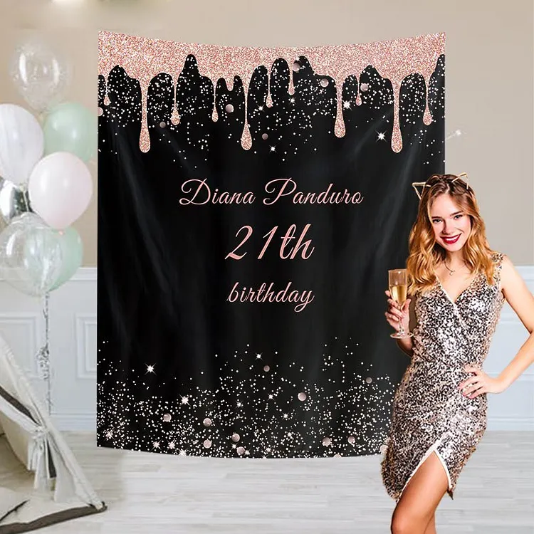 Custom Pink Glitter Birthday Party Decor Backdrop