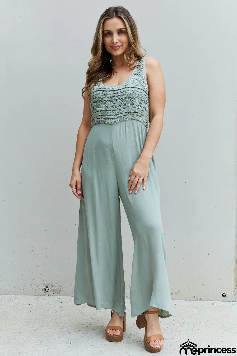 HEYSON Watch Me Full Size Crochet Detail Jumpsuit