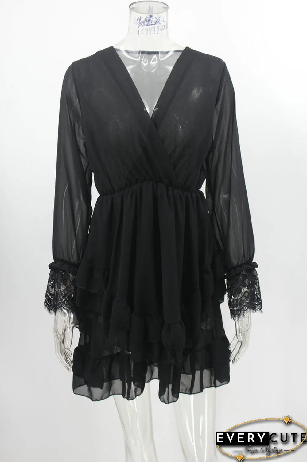 Cross V Neck Solid Color Mini Dress