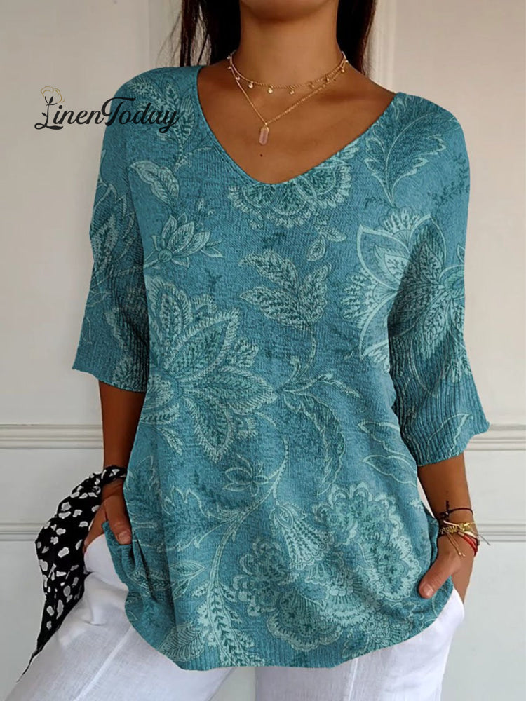 Women&rsquo;s Vintage Ethnic Floral Art Print Casual Pullover Knit / S