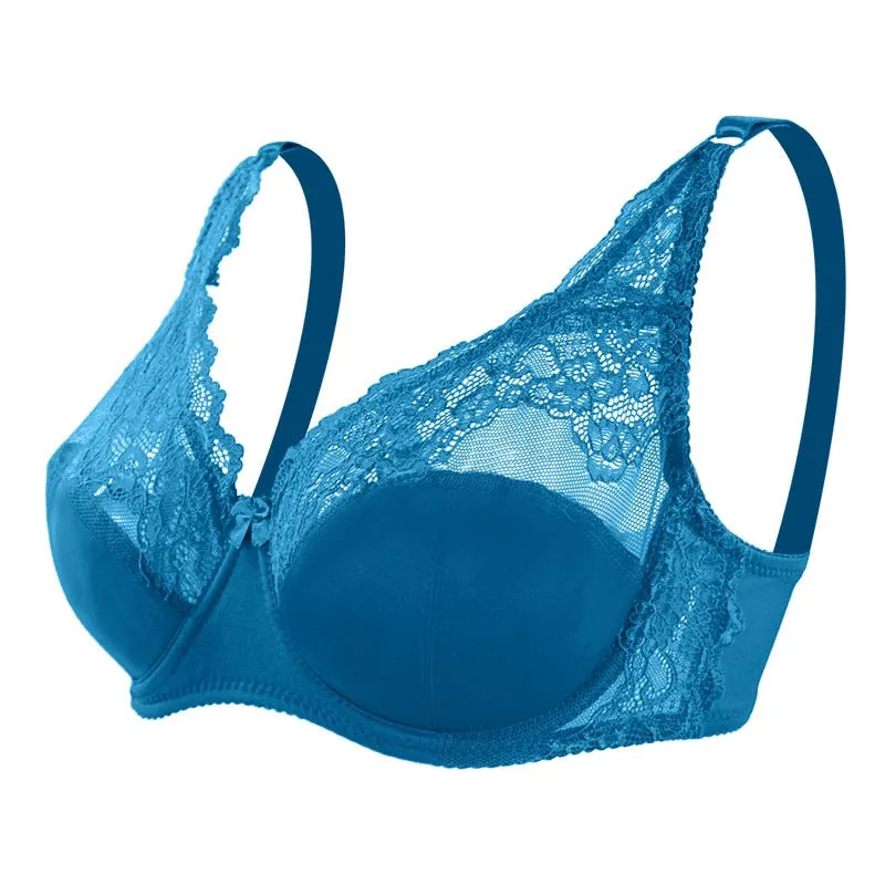 Sexy Bra Women Large Lace Bralette Plus Size Lingerie Female Thin Lace Brassiere Underwear Underwire Padded Bras C D Cup