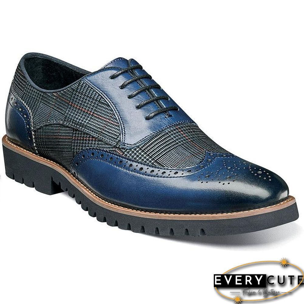 Men's Fashion Lattice Spliced Leather Brogue Shoes