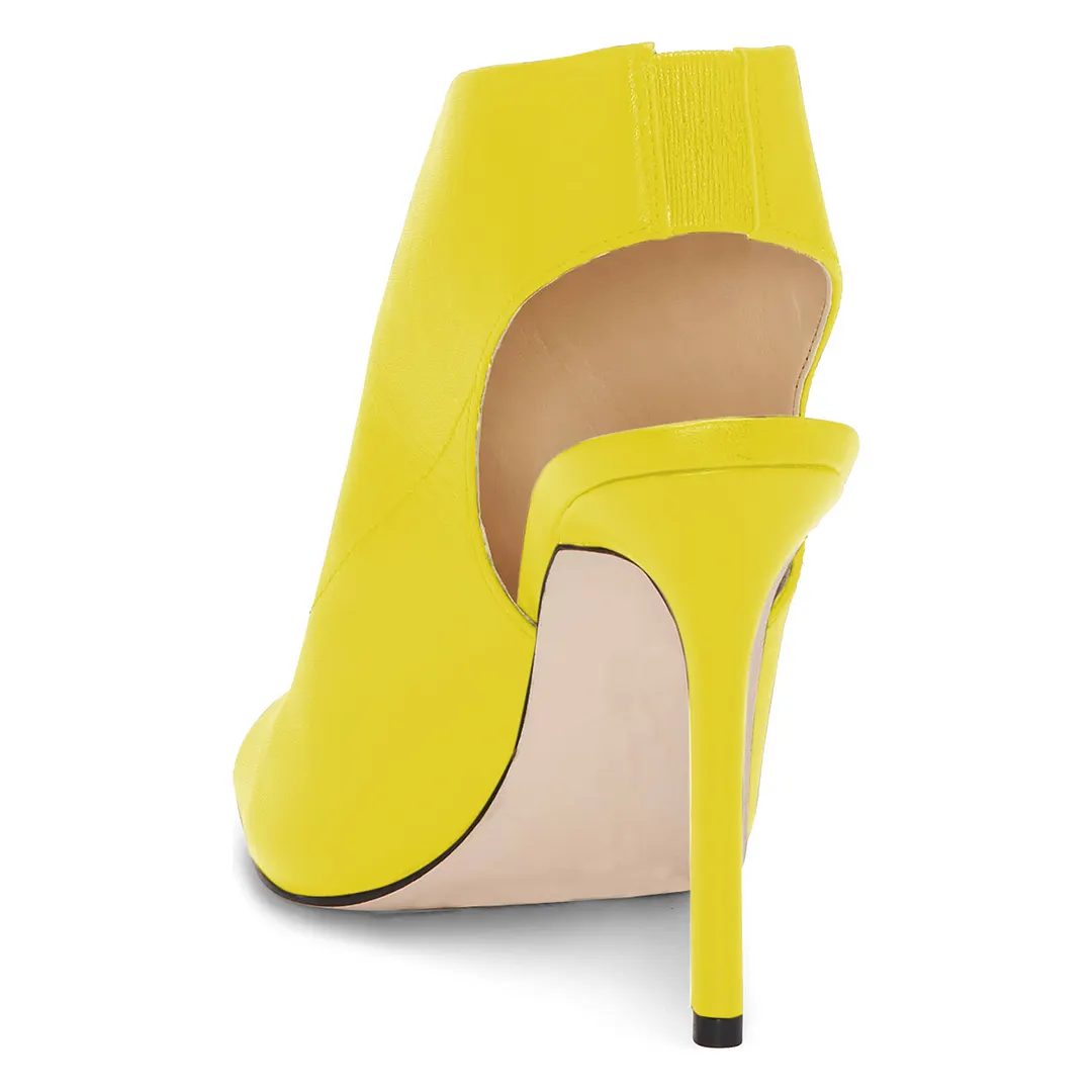 Vegan Leather Peep Toe Slingback Covered High Heel Sandals in Yellow