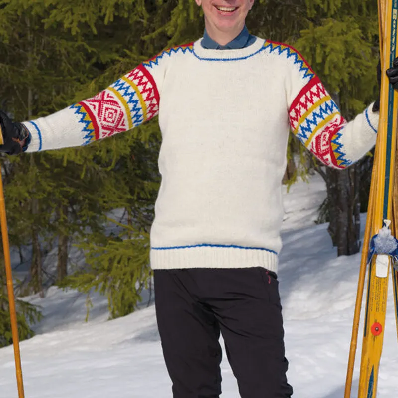 Beige Contrast Color Thread Jacquard Iceland Sweater