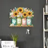 Wooden Sunflower Diamond Painting Hook Rail with 3 Hooks for Home Decor