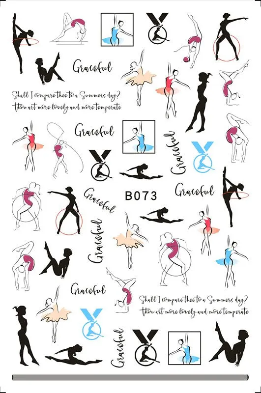 3D Sport Nail Art Sticker Cartoon Constellation Nail Decals Manicure Gymnastics Back Glue Sticker for Nails Decoration