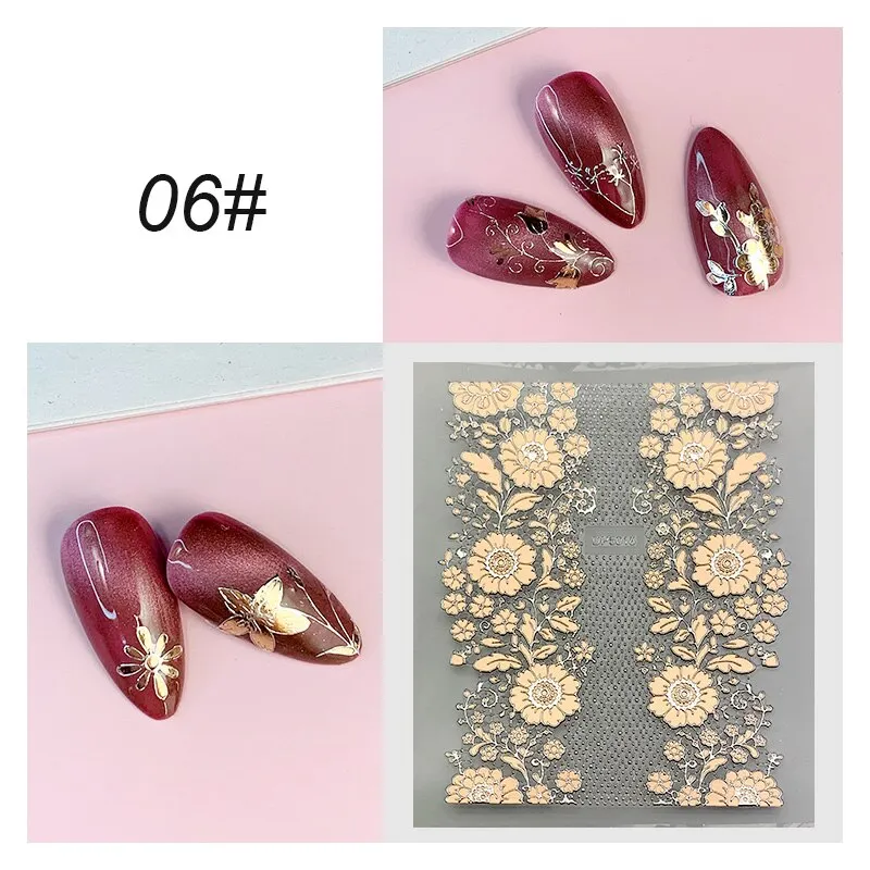 3D Flower Lace Nail Stickers iridescent Bronzing Floral Leaf Transfer Stickers For Nails Manicuring Accessories