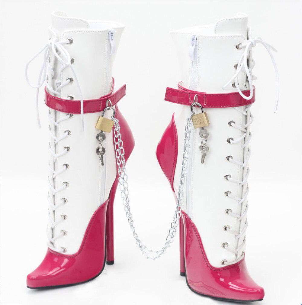 GOOSHOE Buckle High Heels Stage Ballet Boots Cosplay Stilettos Leather Plus Size 46 Ankle Boots