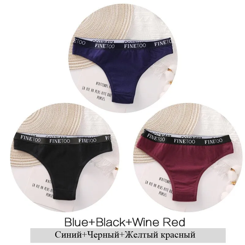 FINETOO 3Pcs Women Cotton Brazilian Panties Sexy Ladies Low-Rise Female Breathable Underpants Girls Soft Underwear Lingerie M-XL
