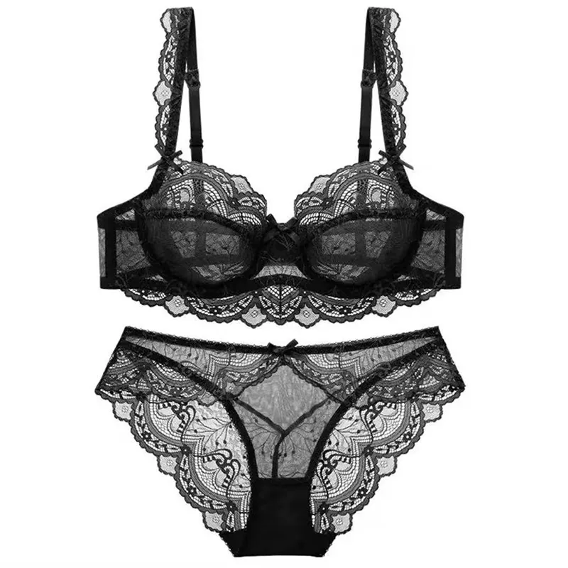 Churchf Lace Underwear Suit Female Pure Lust Wind Gathered Bra Sexy Red Breathable Thin Large Size Bra