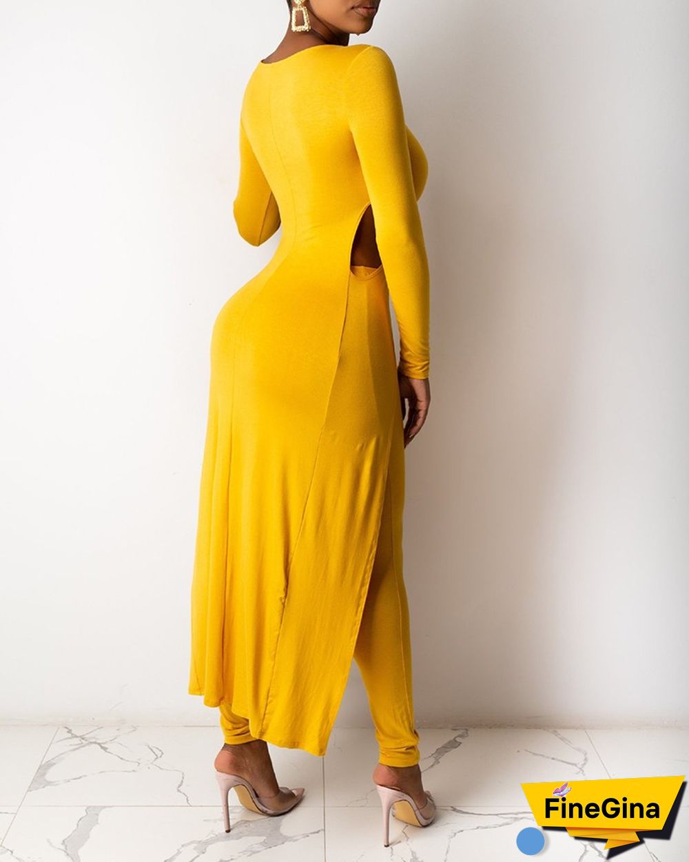 Solid Cutout Asymmetrical Top & Pants Set