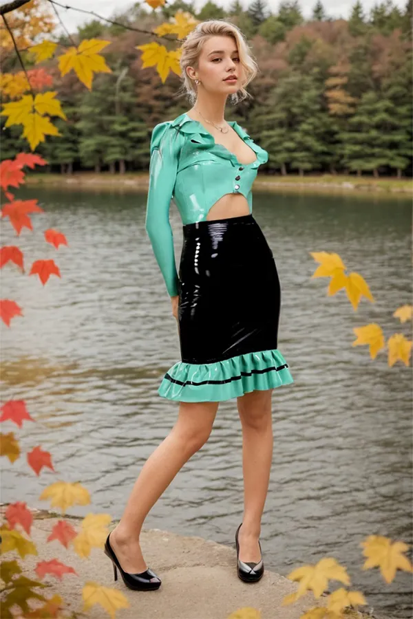 Women's 'Waterfront Waitress' Latex Skirt - Ruffled Hem