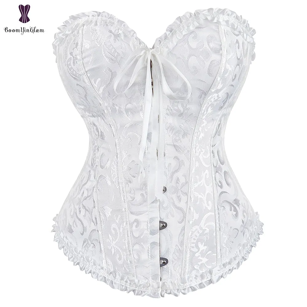 Green Apricot Red Pink Steampunk Korset Women Lingeries Dance Wearing Costumes Floral Lace Boned Corsets And Bustiers #810