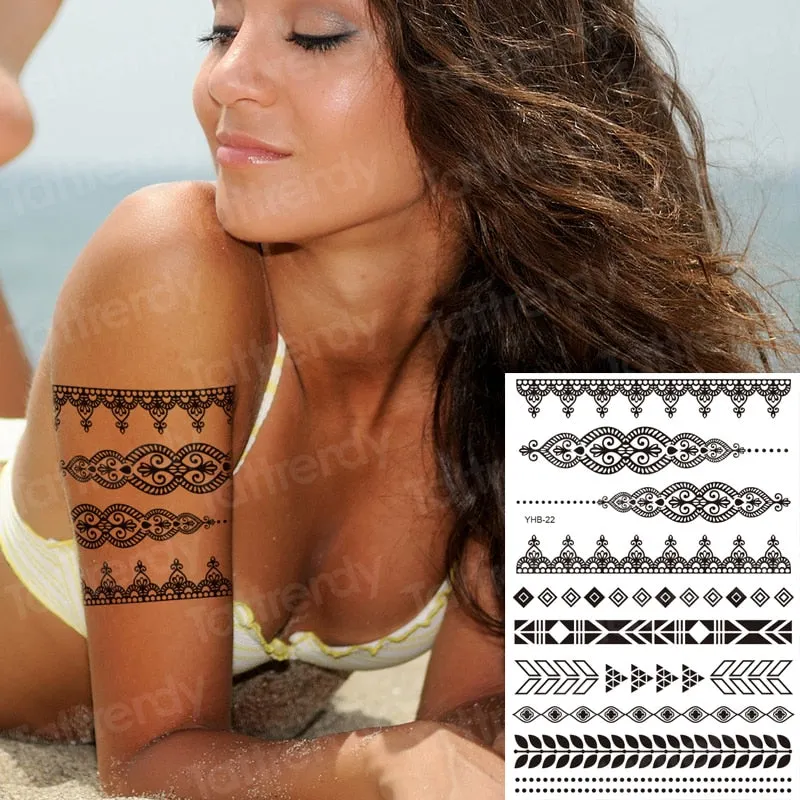 stockings tattoo legs black henna lace legging tatoo thigh hand rose flower jewelry stickers indian arabic water body decal