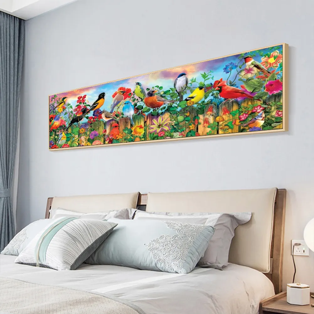 Diamond Painting - Full Round Drill - Fence Birds(90*30cm)
