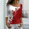 Blusa manga longa floral com decote em V
