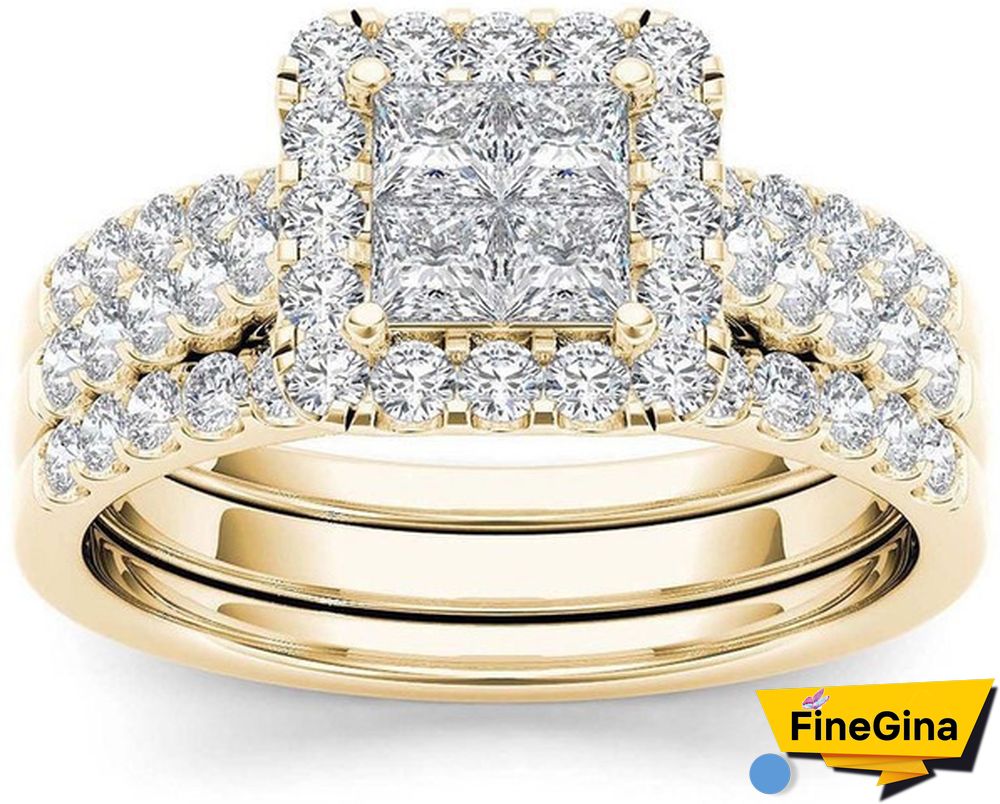 6 Styles Exquisite Women Ladies 18K Gold Natural White Sapphire Diamond Ring Set Anniversary Christmas Gift Engagement Bridal Wedding Jewelry Rings Size 6-10