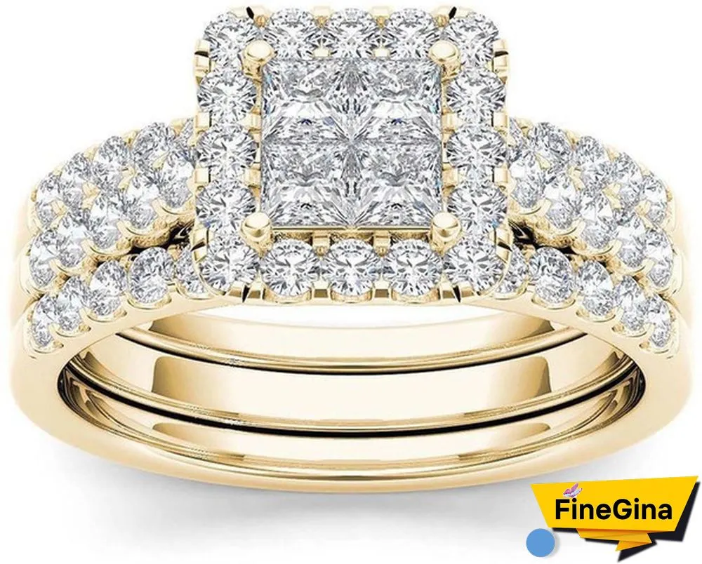 6 Styles Exquisite Women Ladies 18K Gold Natural White Sapphire Diamond Ring Set Anniversary Christmas Gift Engagement Bridal Wedding Jewelry Rings Size 6-10