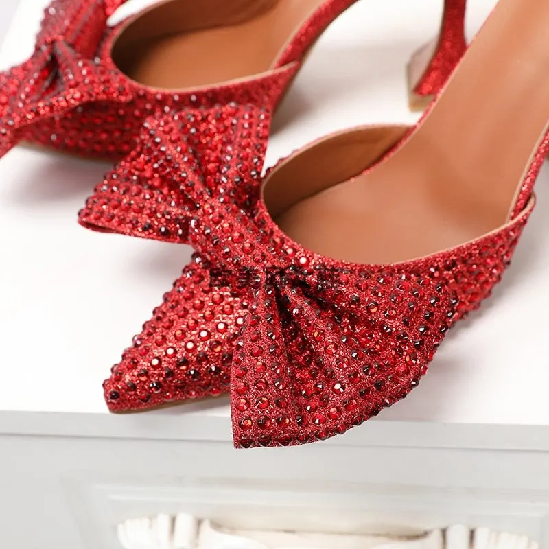 European and American large bow shallow mouth diamond rhinestone wine glass with high heel women's slippers