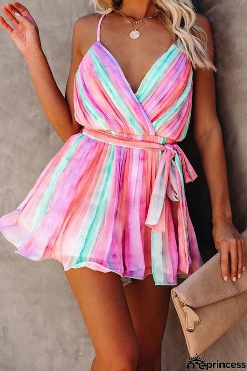 Multicolor Tie Dye Pompous Hemlines Suspender Mini Dress