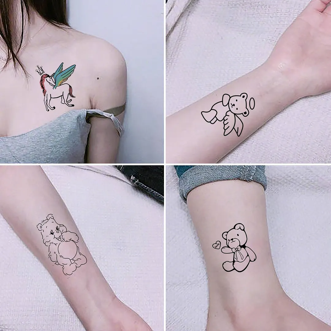42PCS Cute Litter Bear Temporary Tattoo Kid Adult Fake Tattoos Rainbow Body Arm Art Waterproof Tatoo Sticker Men Women