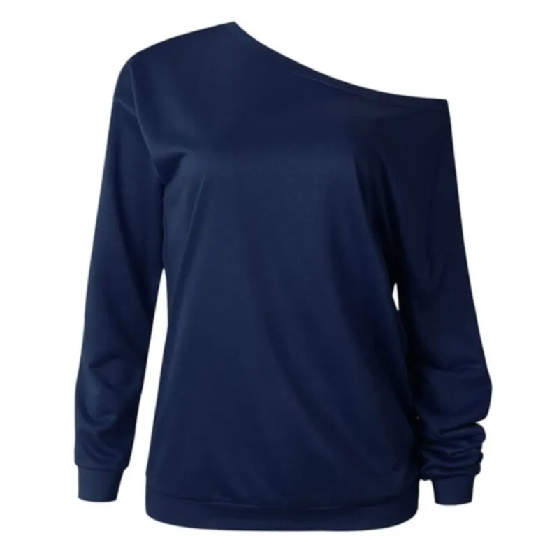 Fashion Style One Shouder Casual Soft Long Sleeve Shirt Women Cotton Tops Off The Shoulder Blouse Plus Size Full Solid
